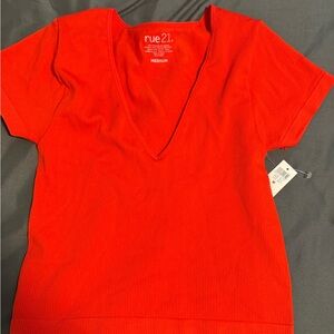 Rue21 Red V-Neck Ribbed Crop Top